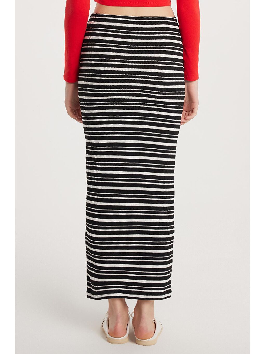 Karışık Kadın Slim Fit Viskon Çizgili Normal Bel Etek-4