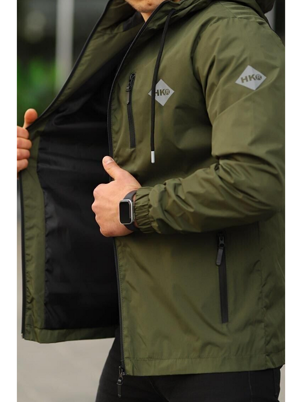 Erkek Astarlı Bol Cepli Haki Rüzgarlık & Yağmurluk-4