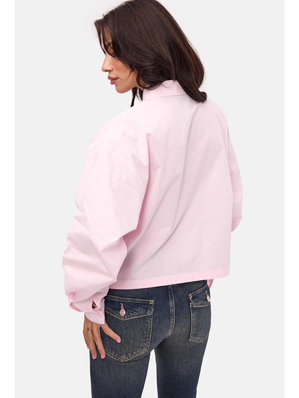 Kadın Pembe Oversize Özel Tasarım Gömlek-3