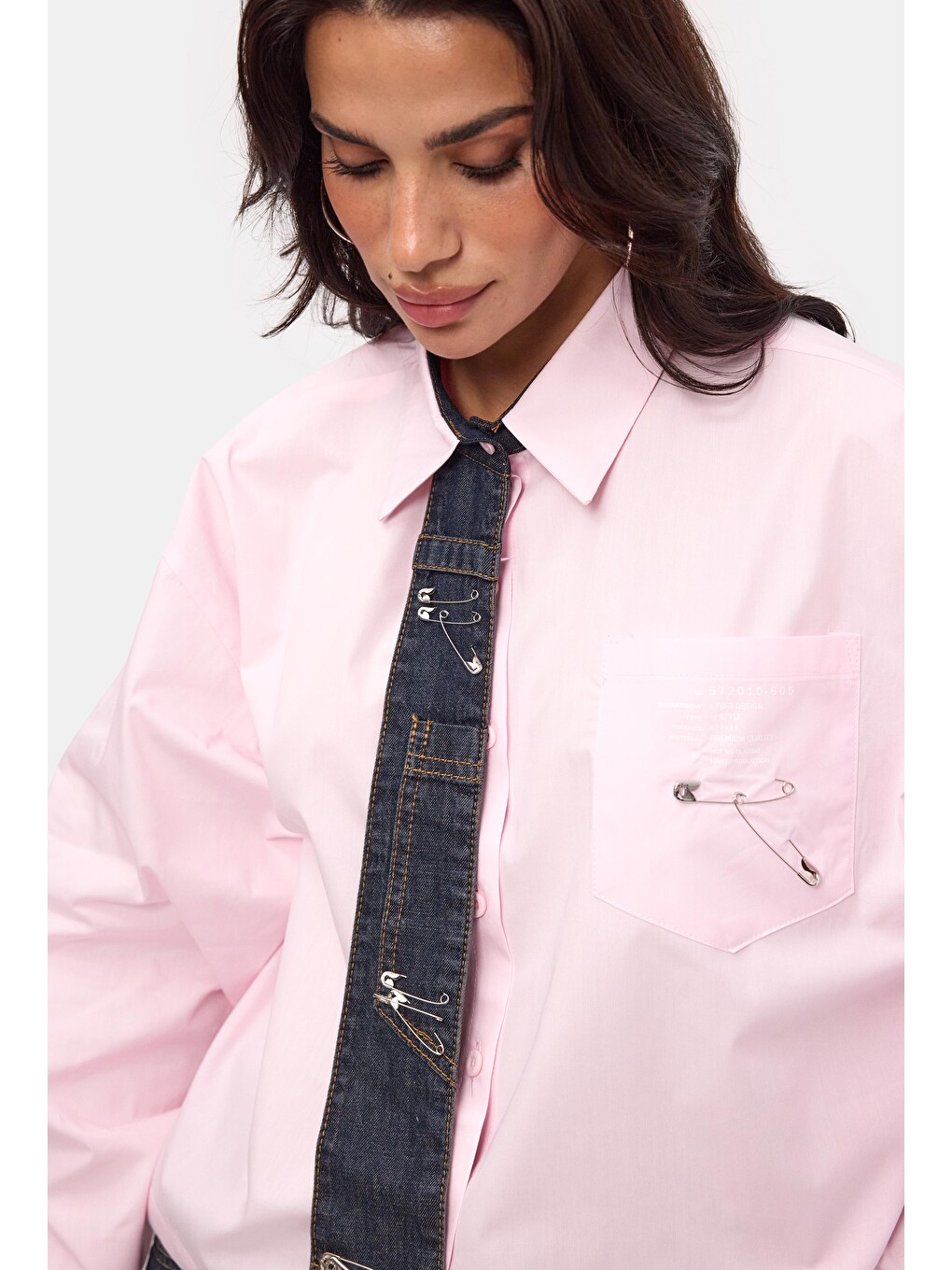 Kadın Pembe Oversize Özel Tasarım Gömlek-4