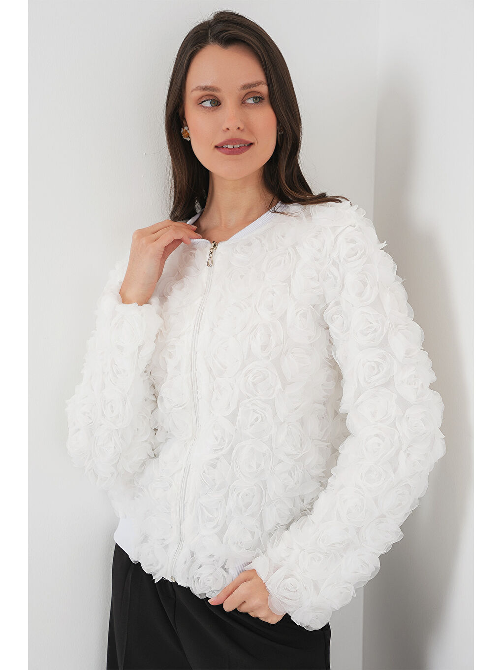 0719 Güllü Ceket - Beyaz-3