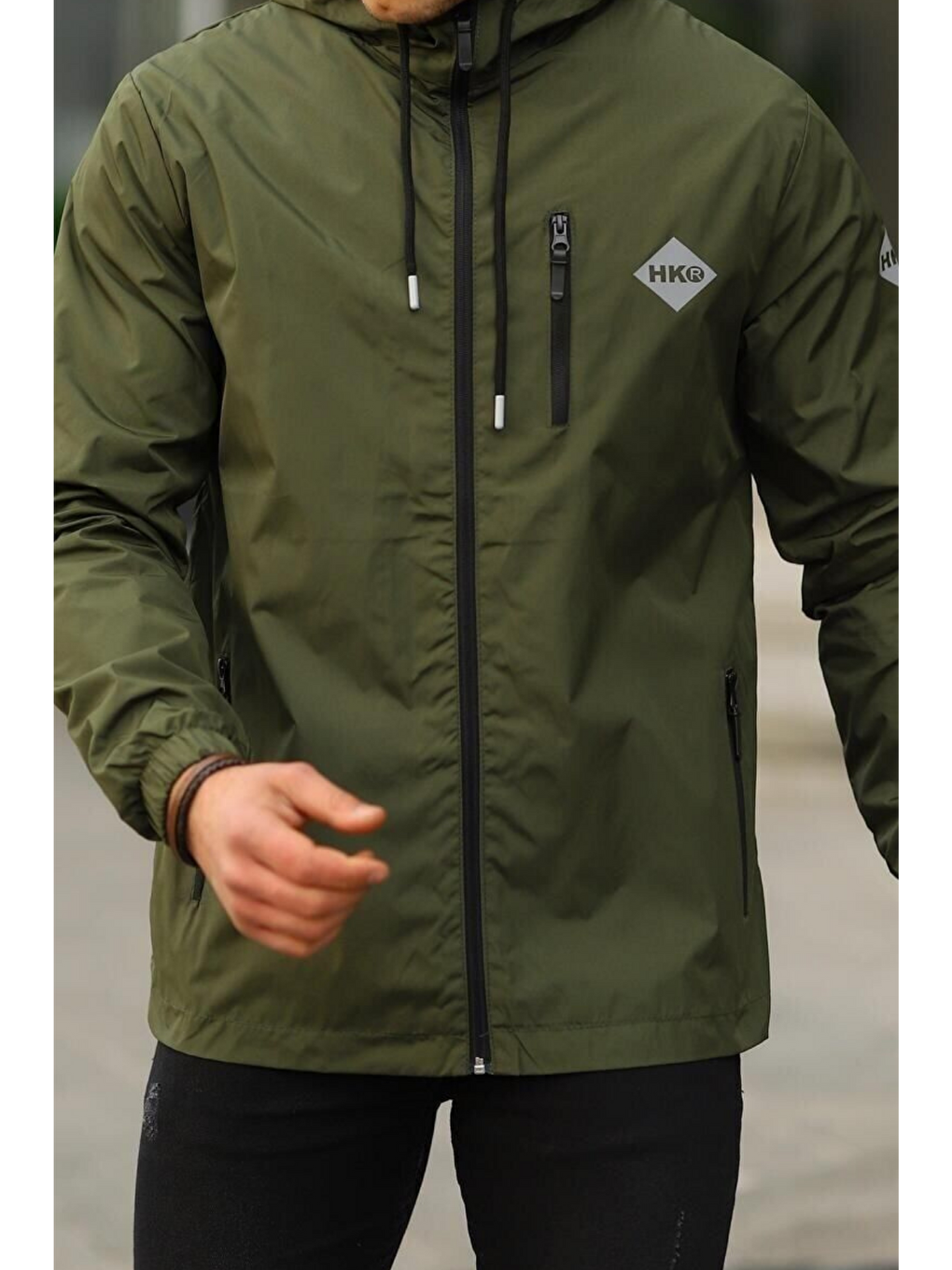 Erkek Astarlı Bol Cepli Haki Rüzgarlık & Yağmurluk-5
