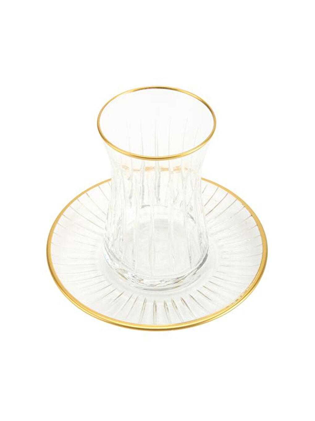 Renksiz Kesme Gold Rimli 12 Parça Çay Bardağı Seti - Şeffaf - 170 ml-1