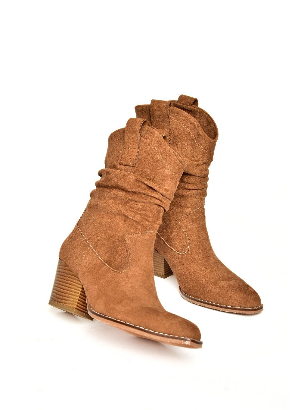 Kahverengi T296713002 Taba Süet Kalın Topuklu Kadın Bot-3