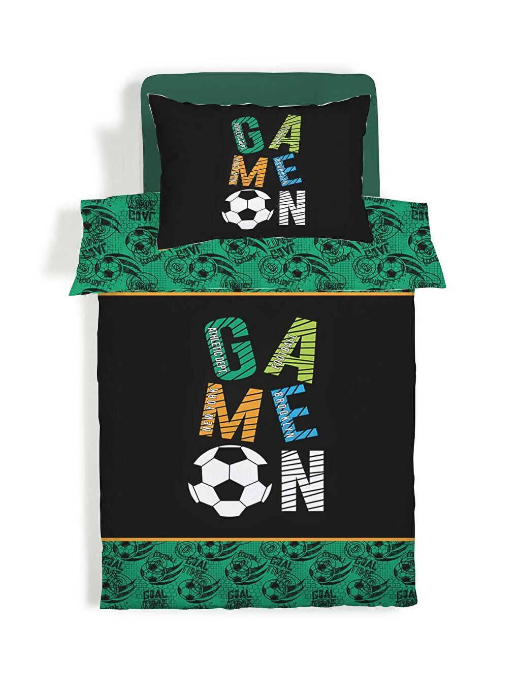 EVMİLA Karışık Çift Taraflı Futbol Desenli Çarşafsız Takım Tek Kişilik Nevresim Takımı 160x220 Cm - 1