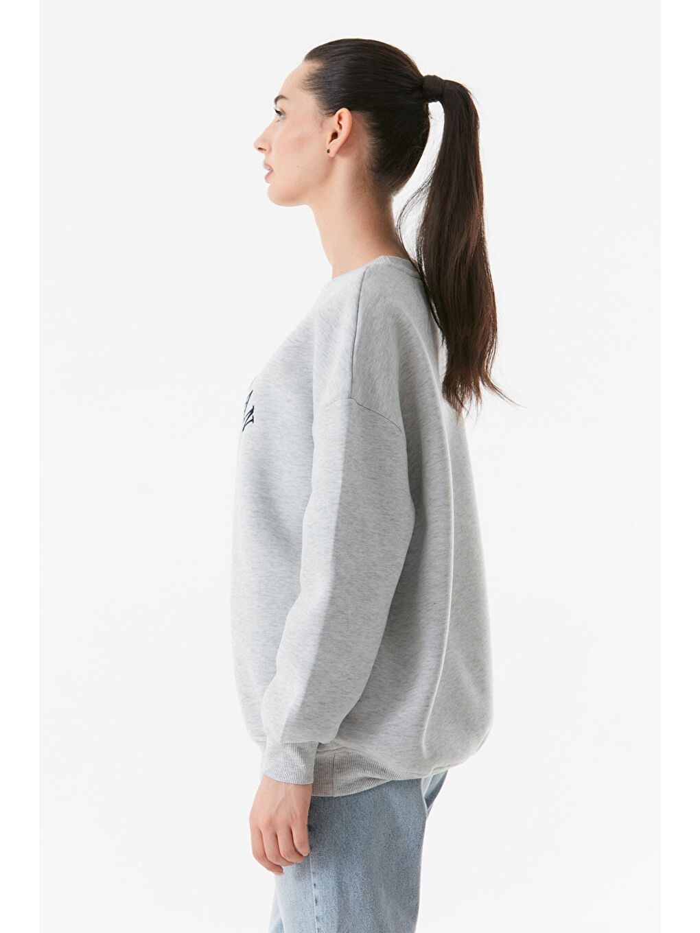 Fullamoda Gri Manhattan Nakışlı Bisiklet Yaka Sweatshirt - 4