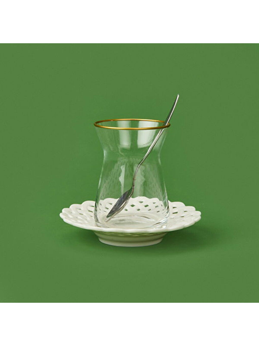 Dantel Motifli Porselen Çay Tabağı - Beyaz-1