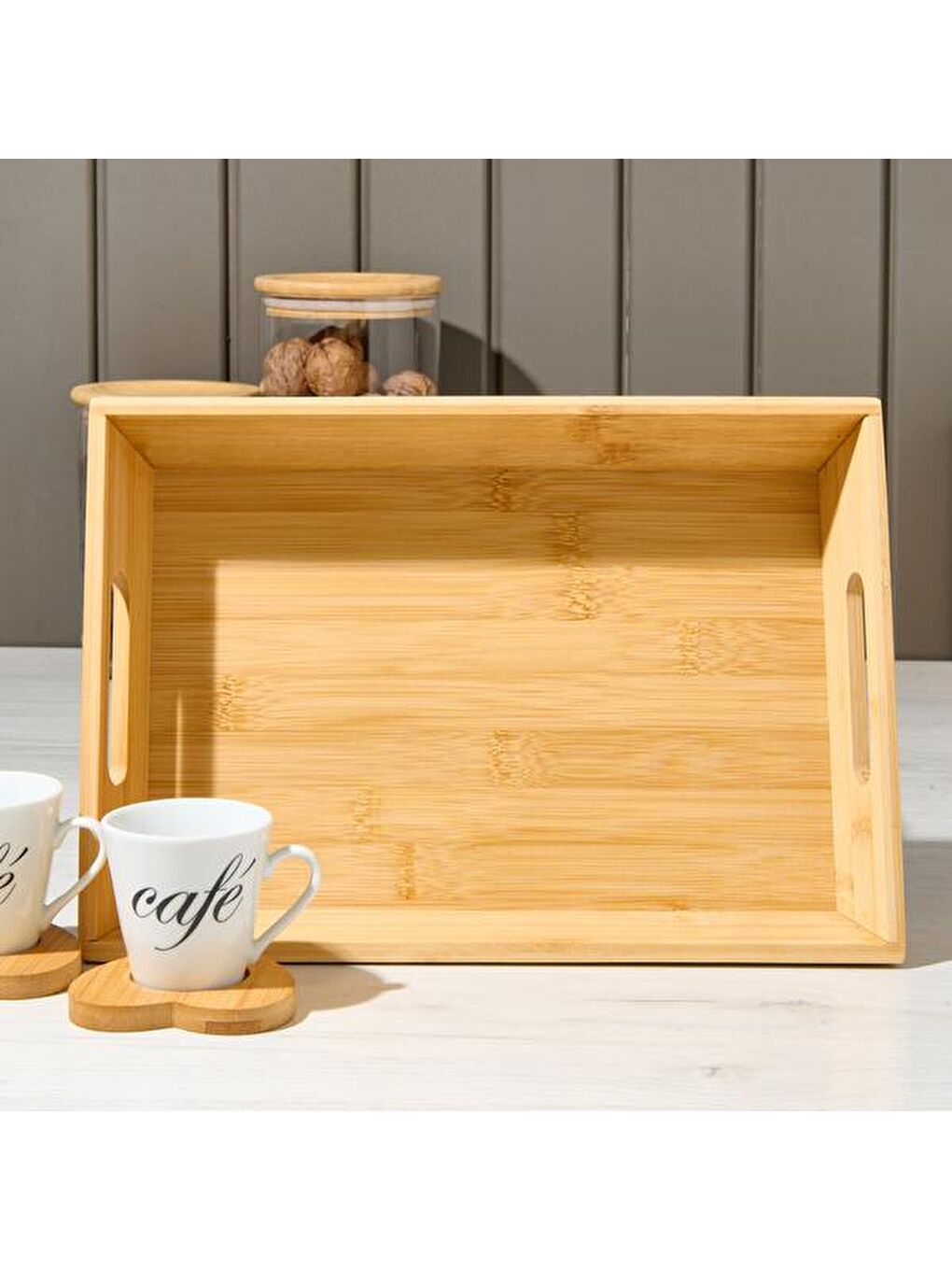 Kahverengi Bambu Tepsi - 31x19,5x5,2 cm