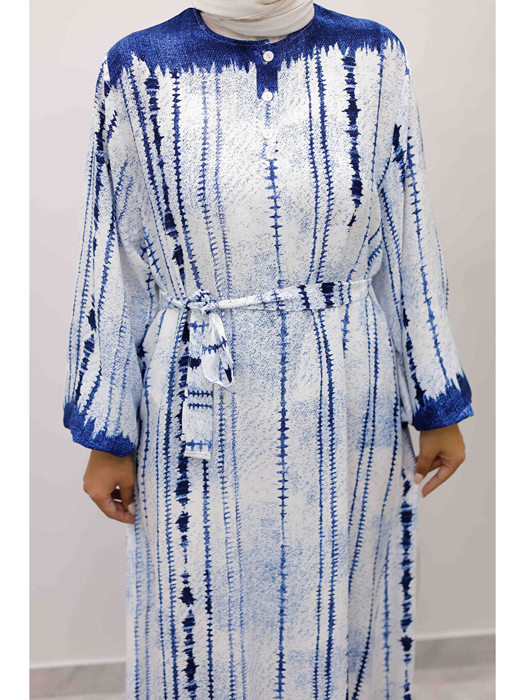 Batik Desenli Viskon Elbise TSD250229 İndigo-3