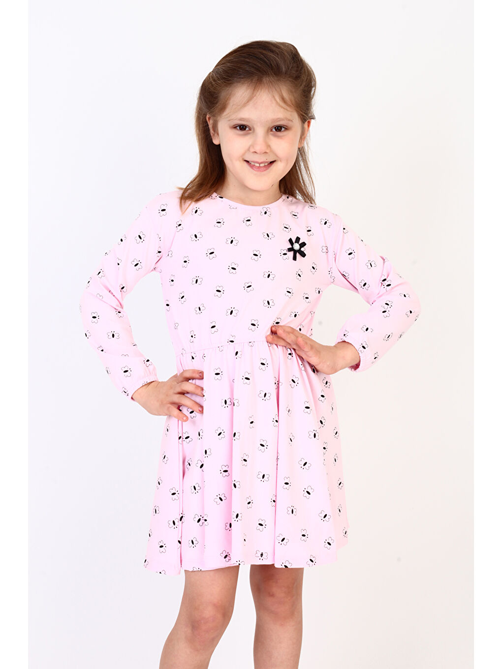 Pembe Kız Çocuk Komple Kelebek Desenli Elbise-1