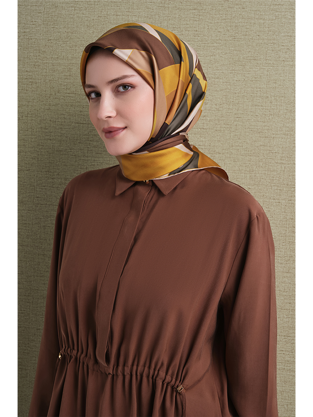 Sarı Saf İpek Twill Eşarp 9633d 35-1