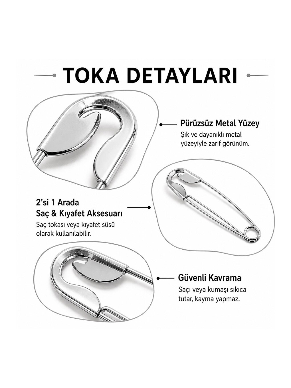 Gri Büyük Boy Çengelli İğne Saç Topuz Tokası-6