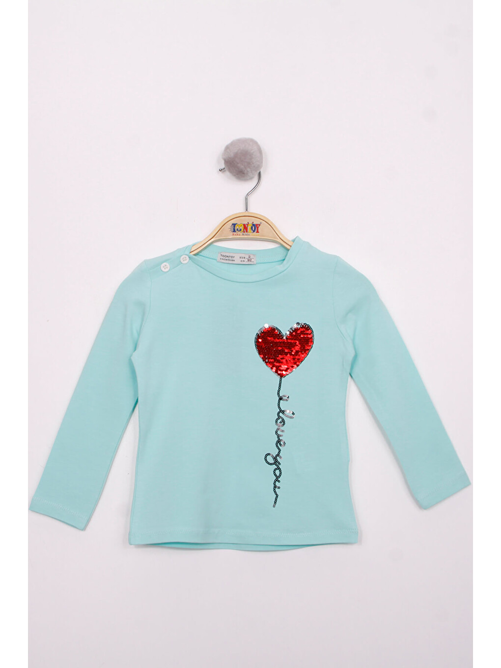 Yeşil Kız Çocuk Göğsü Pul Nakışlı T-Shirt