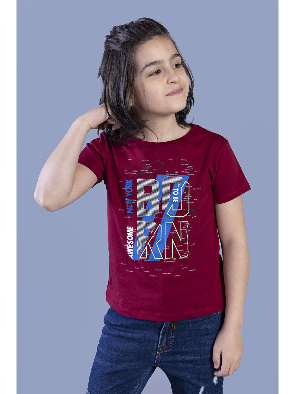 Bordo Erkek Çocuk Baskılı Tişört-1