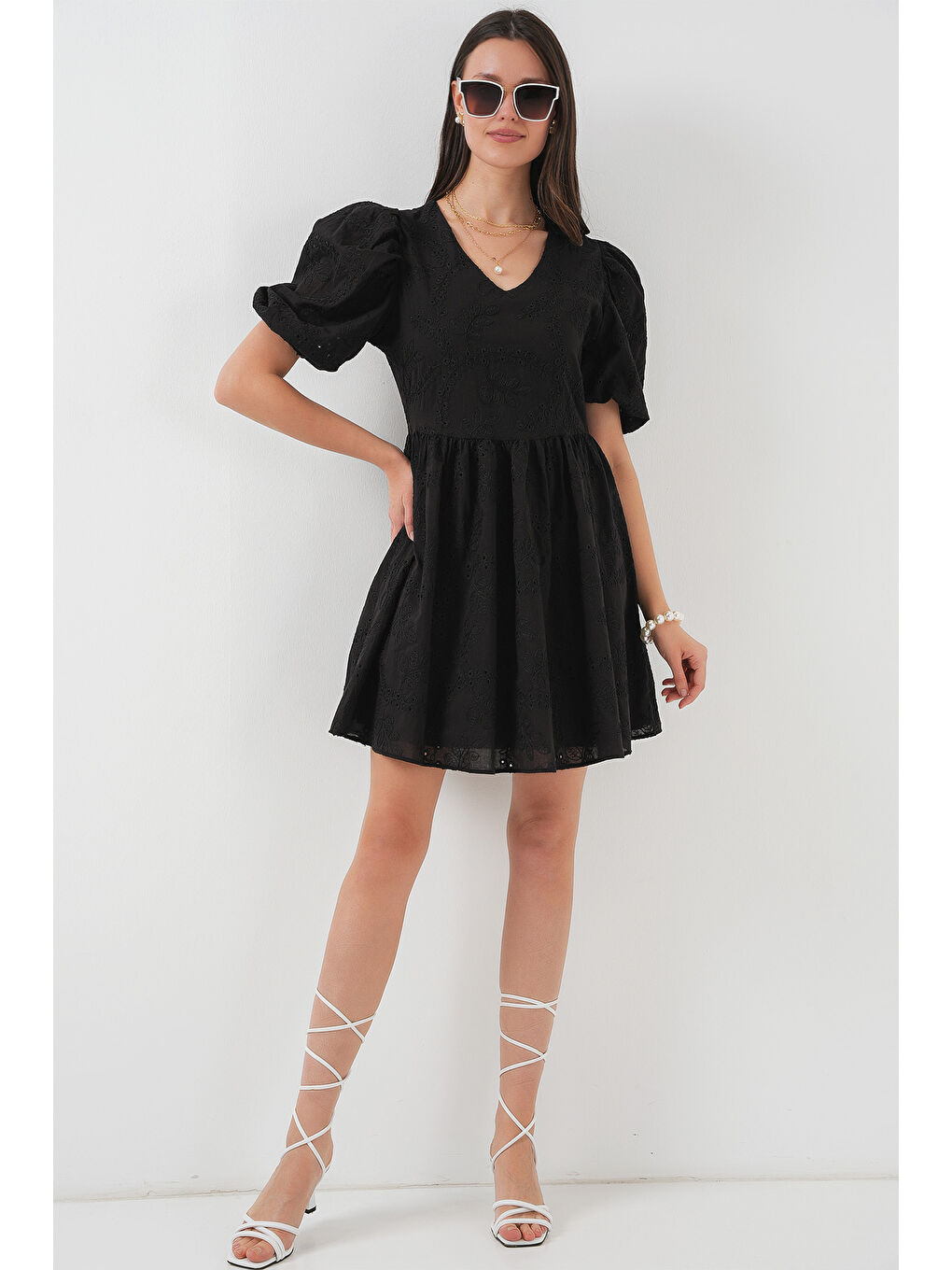 2529 Fistolu Kısa Elbise - Siyah-1