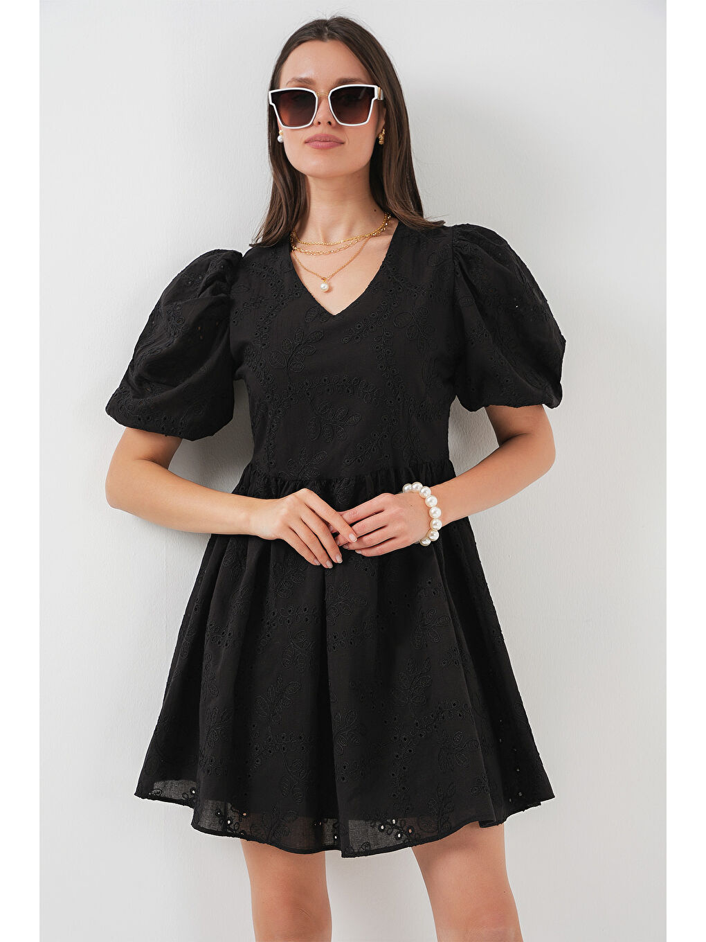 2529 Fistolu Kısa Elbise - Siyah-2