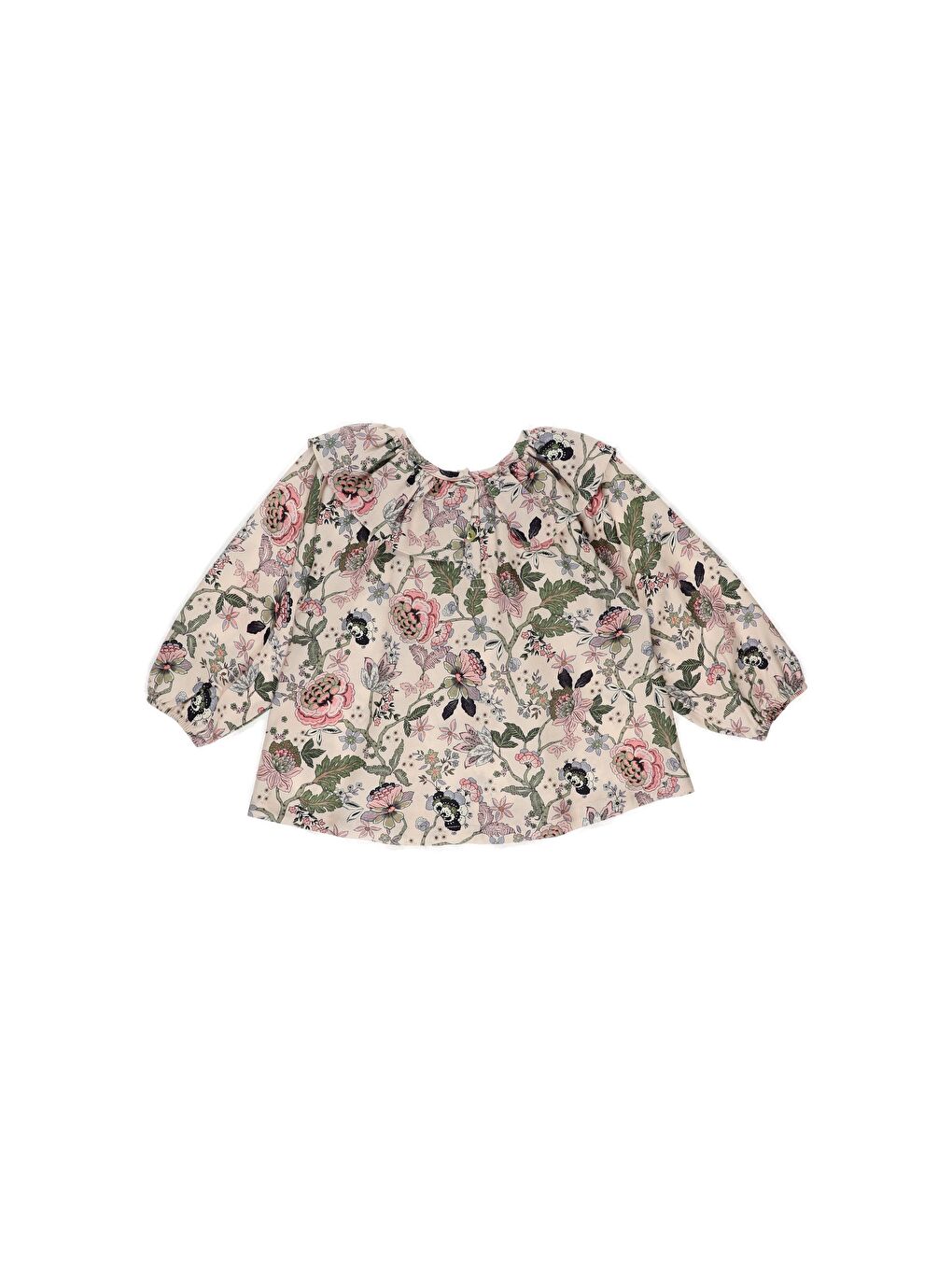 Pembe Kız Çocuk Volan Detaylı Çiçek Desenli Bluz-1