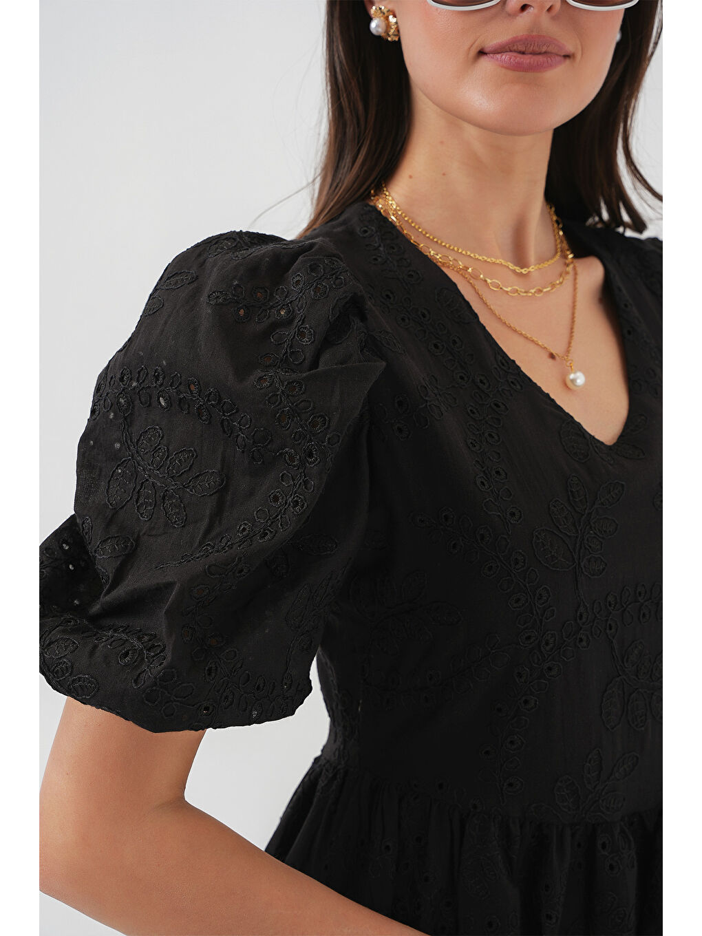 2529 Fistolu Kısa Elbise - Siyah-4