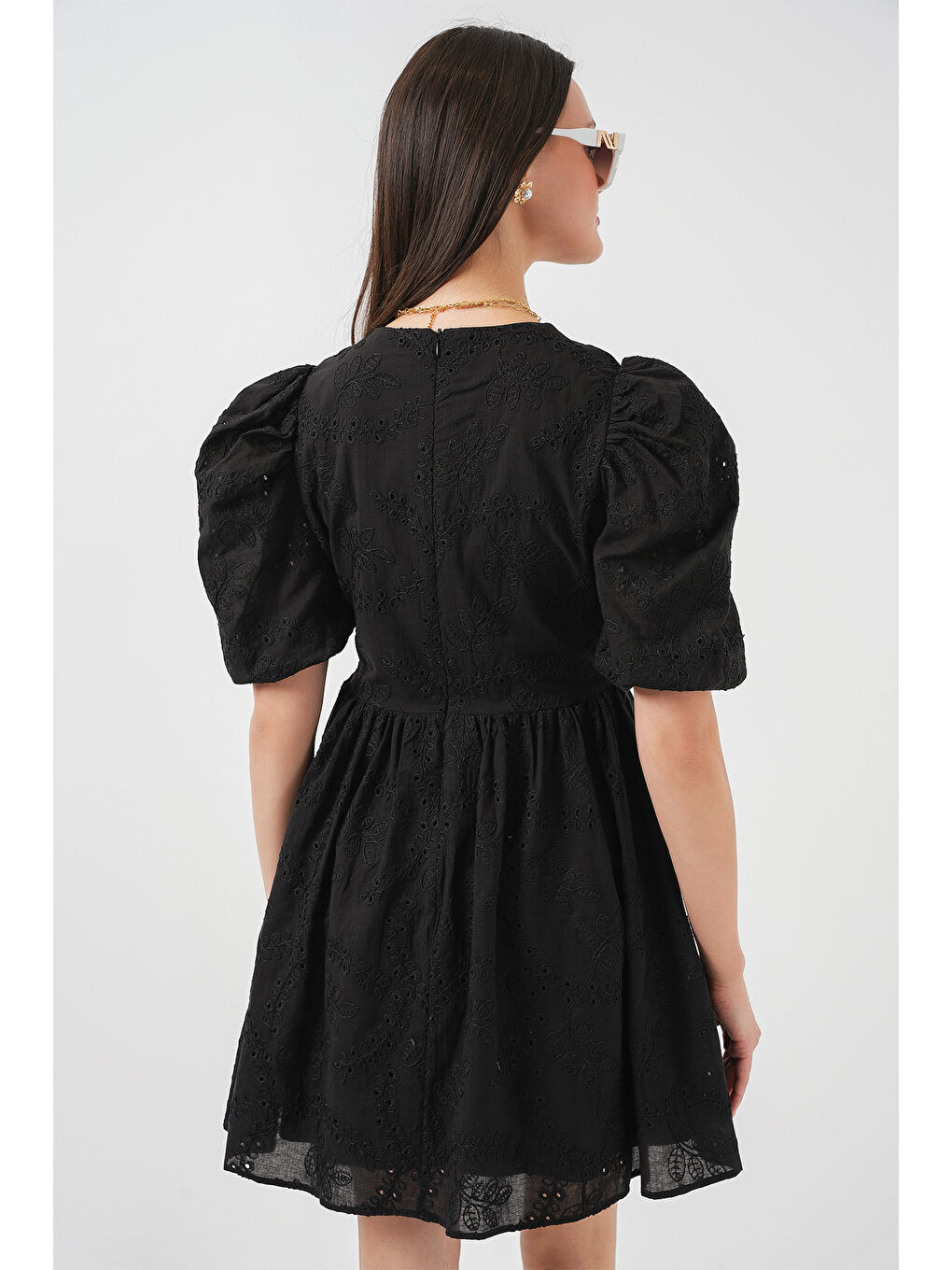 2529 Fistolu Kısa Elbise - Siyah-5