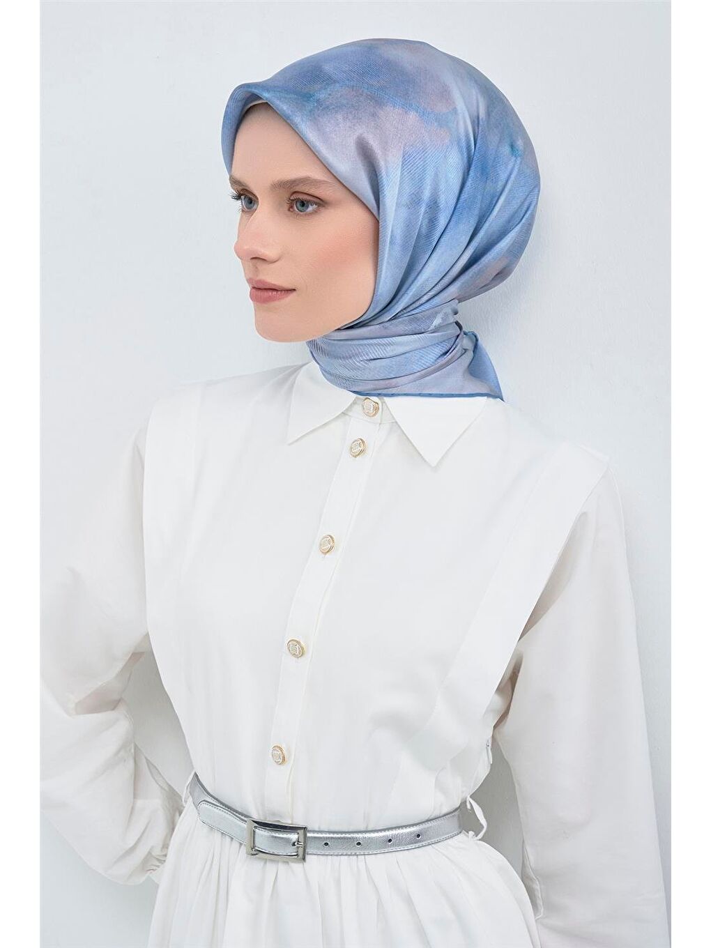 Mavi Saf İpek Sura Eşarp 9501D 04-1