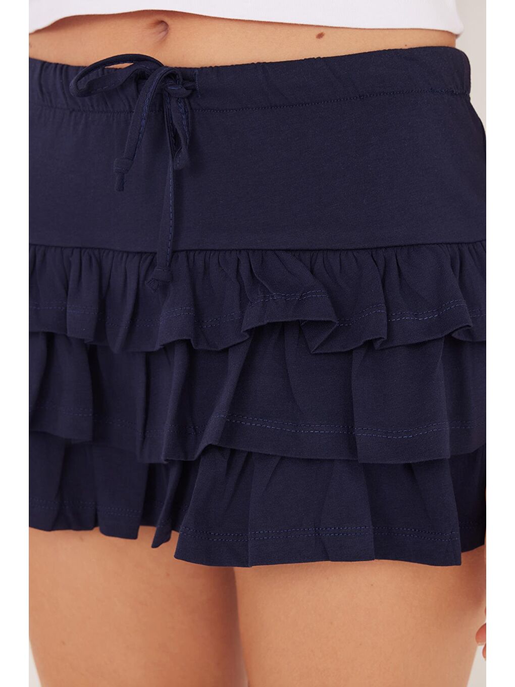 Kadın Regular Fit %100 Pamuk Düz Lacivert Etek-2