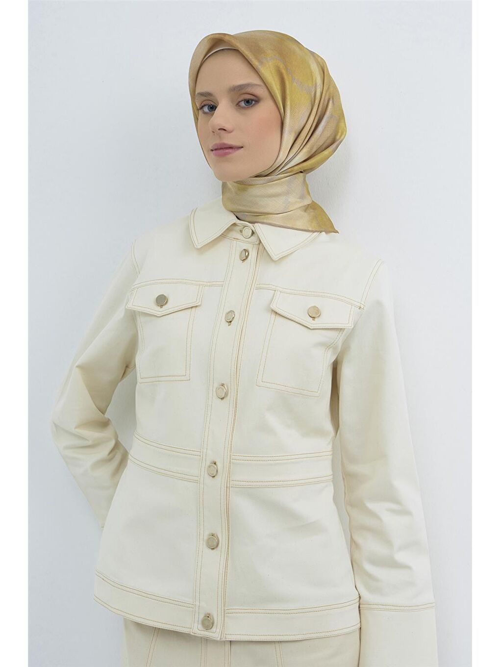 Sarı Saf İpek Twill Eşarp 9501D 34-1