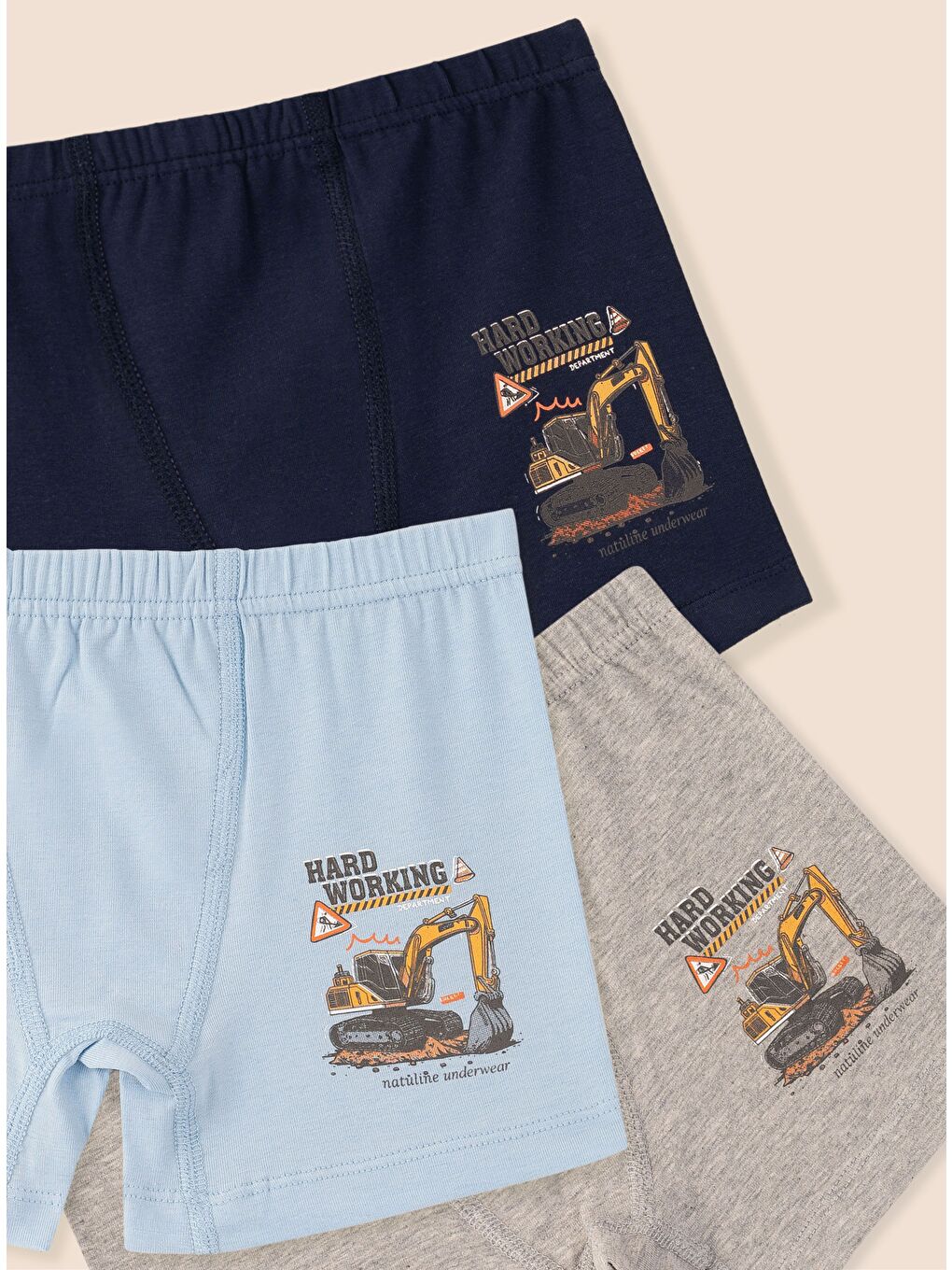 Lacivert Erkek Çocuk Organik Pamuklu Elastanlı Boxer Hard Working 6 lı Paket-1