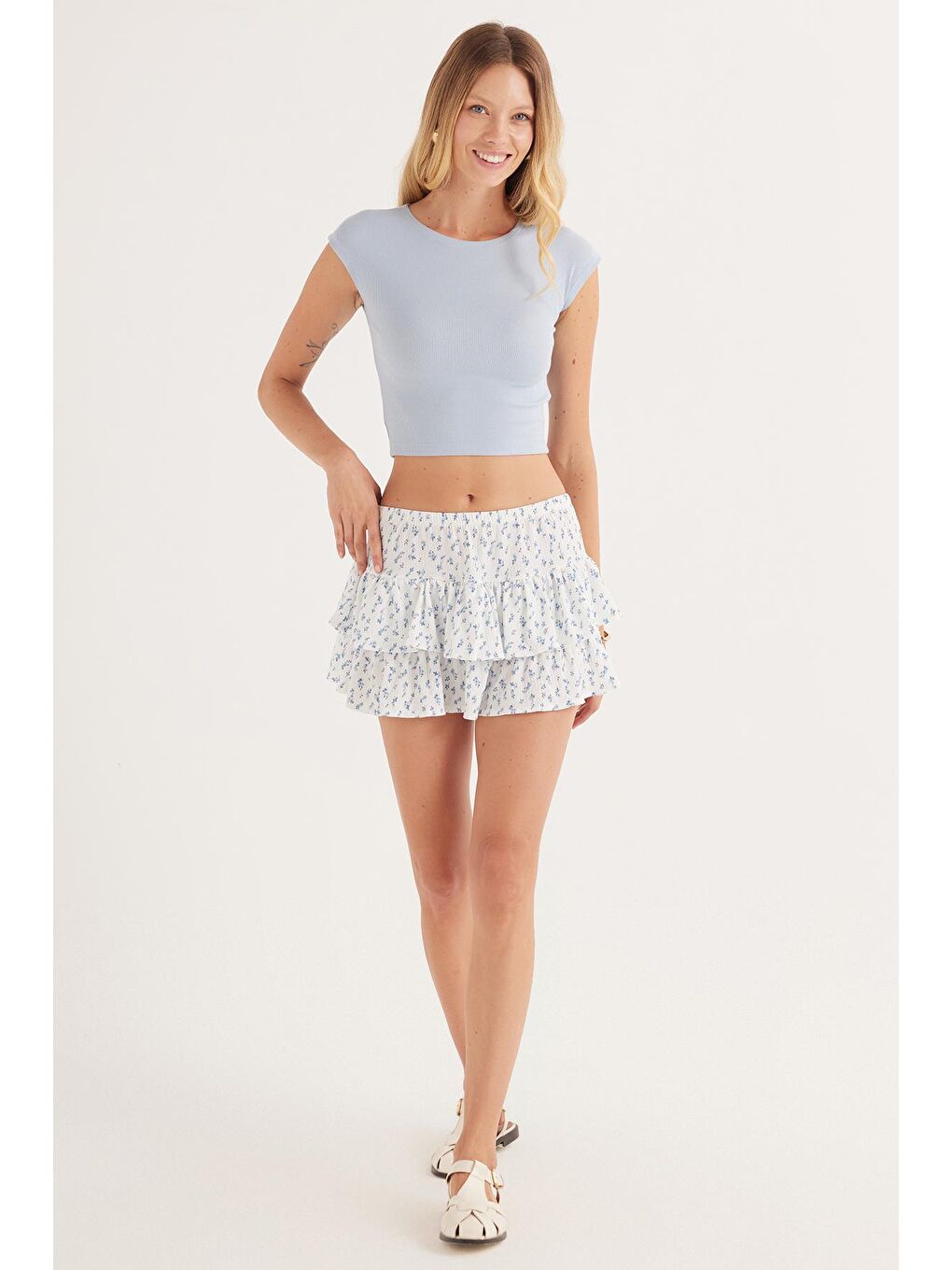 Karışık Kadın Slim Fit Dar Kesim Piliseli Baskılı Mini Etek-1