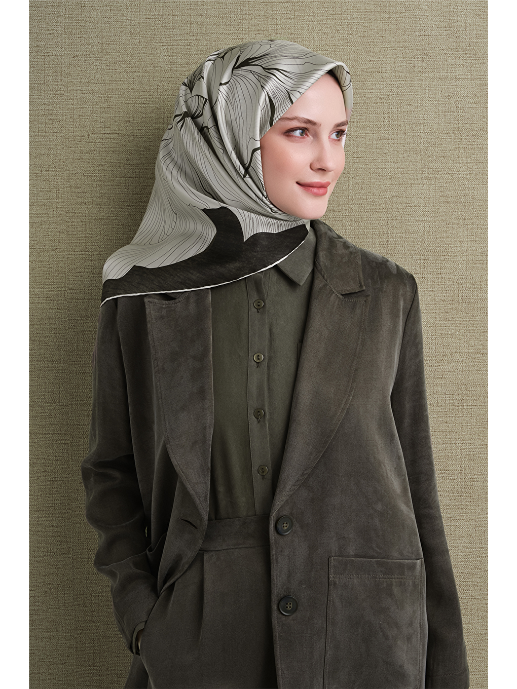 Yeşil Saf İpek Twill Eşarp 9639d 06