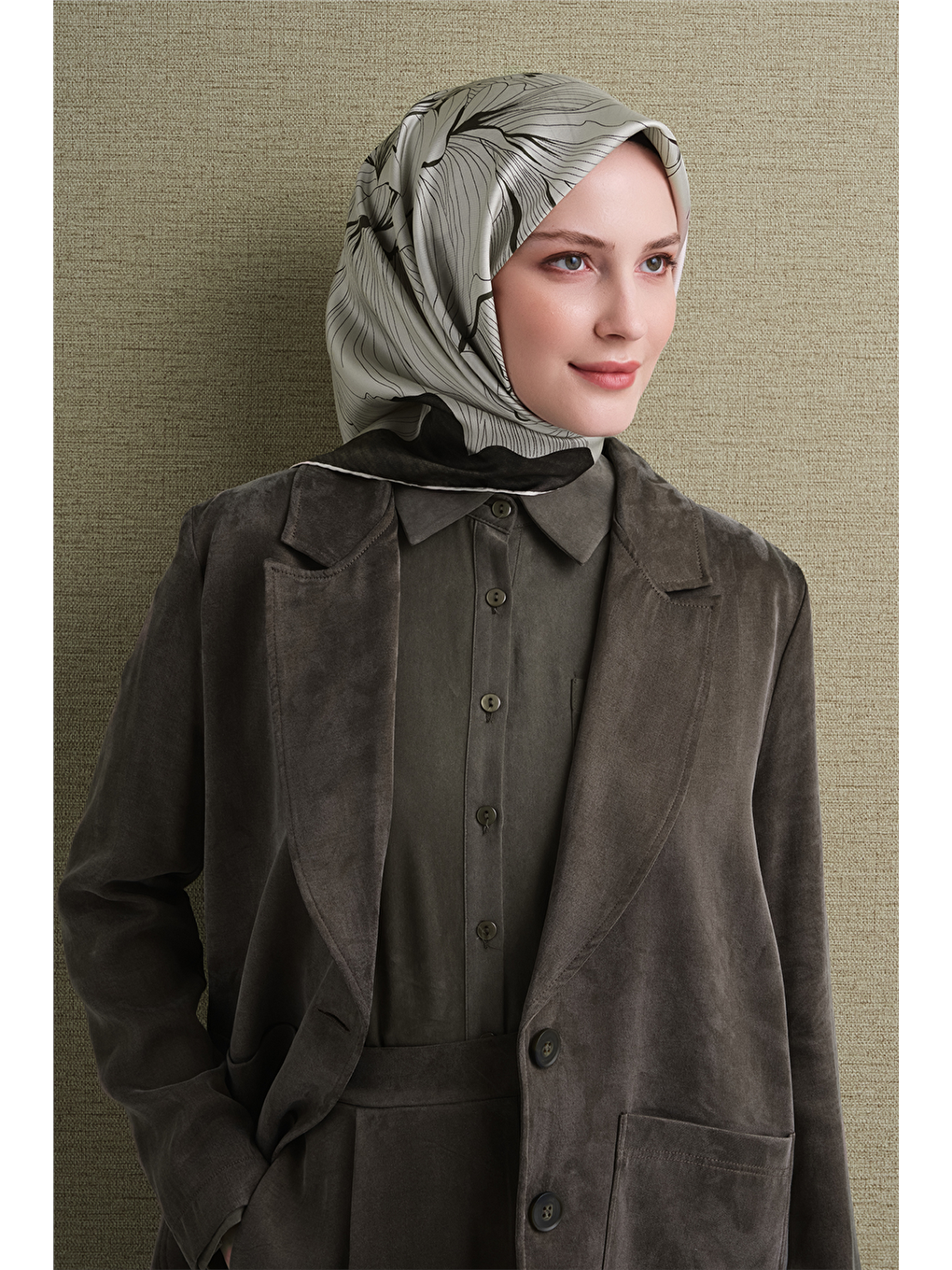 Yeşil Saf İpek Twill Eşarp 9639d 06-1