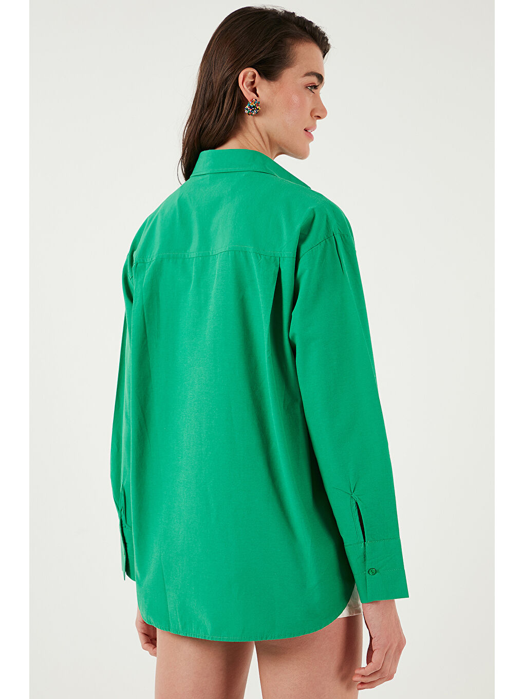 Yeşil Pamuklu Regular Fit Önü Kısa Arkası Uzun Oval Kesim Gömlek Cf25S163867-6