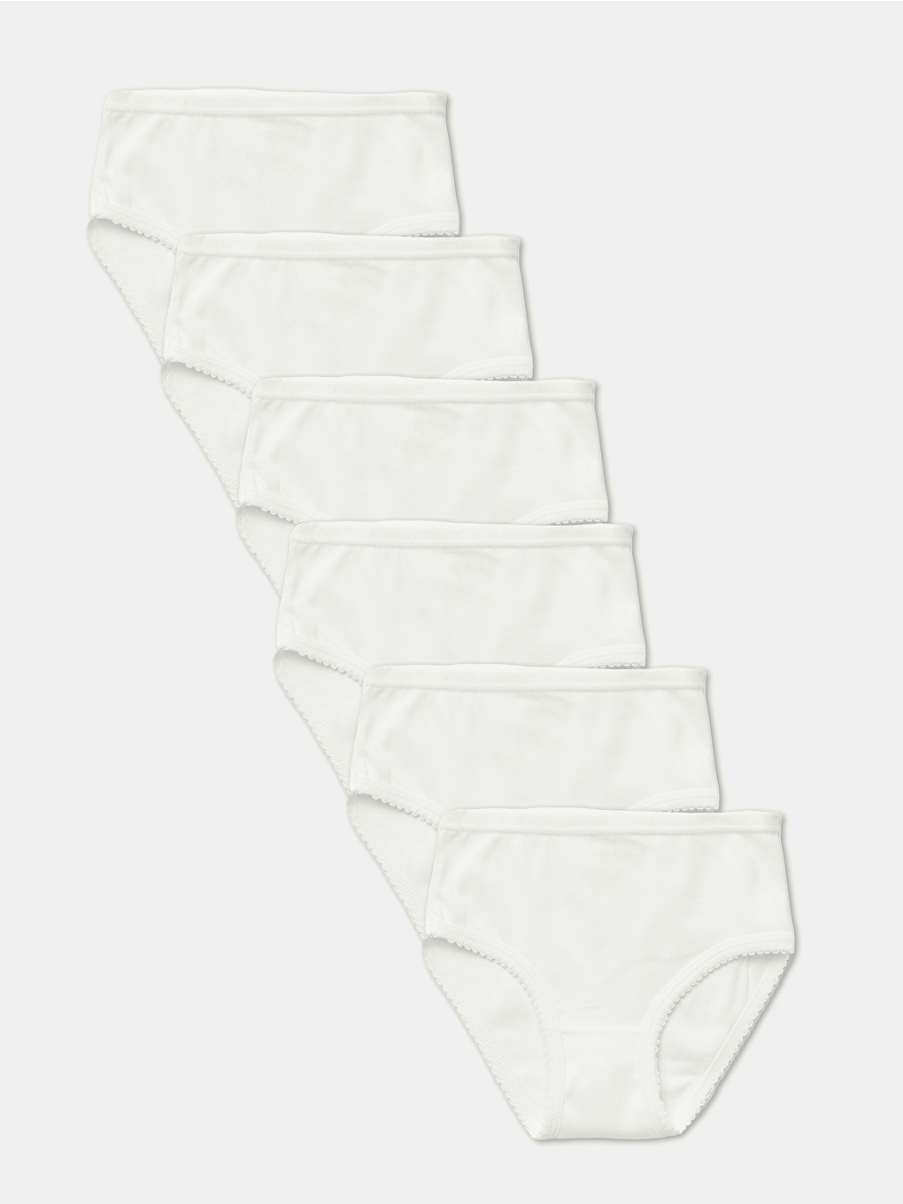 Beyaz Kız Çocuk Organik Pamuklu Ribana Kroşatalı Külot 6'lı Paket