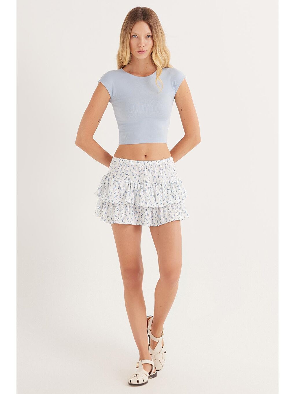 Karışık Kadın Slim Fit Dar Kesim Piliseli Baskılı Mini Etek-3