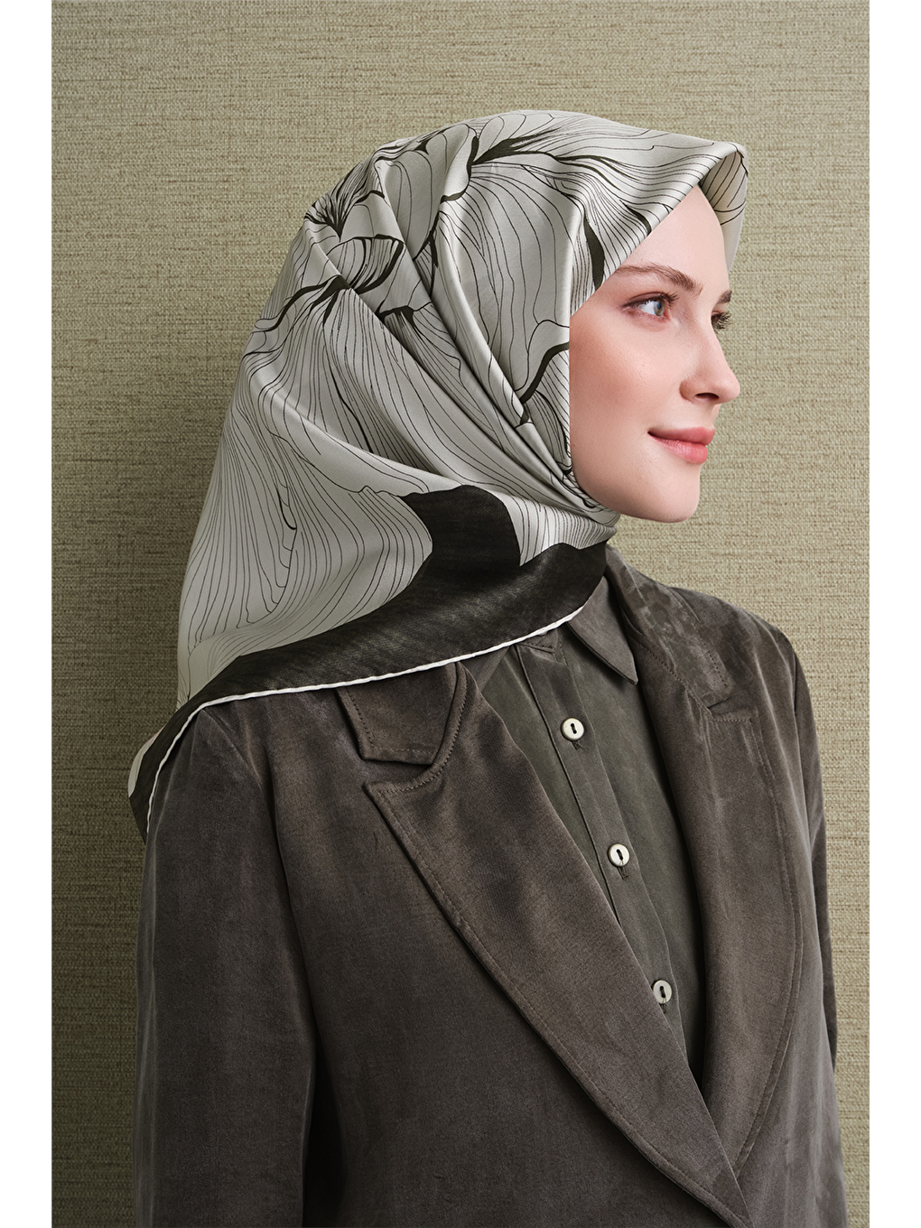 Yeşil Saf İpek Twill Eşarp 9639d 06-2