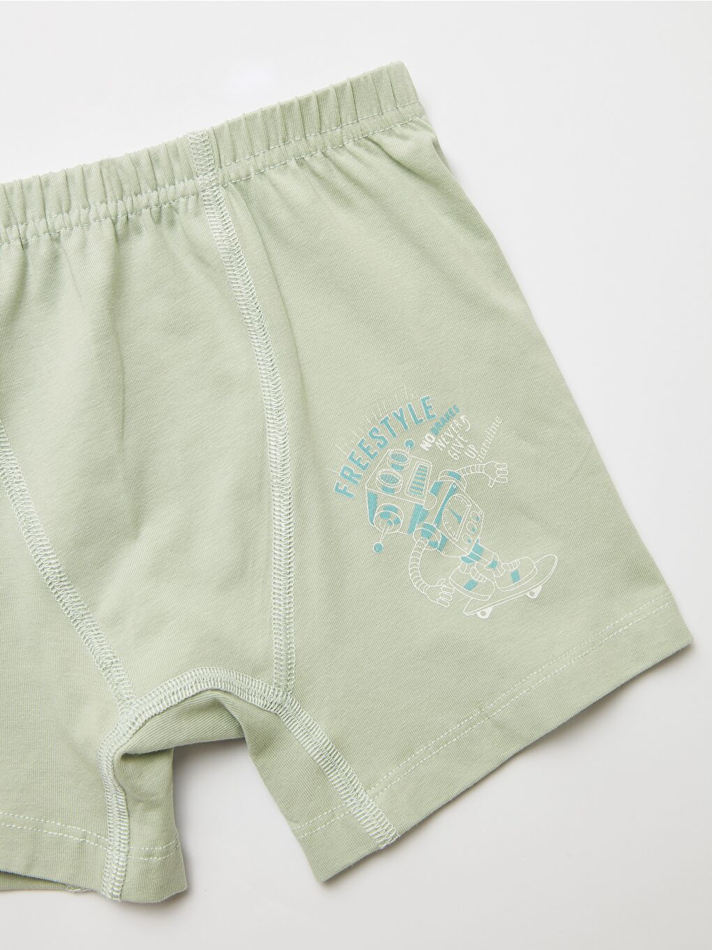 Yeşil Erkek Çocuk Organik Pamuklu Elastanlı Boxer Freestyle Robot 4 lü Paket-5