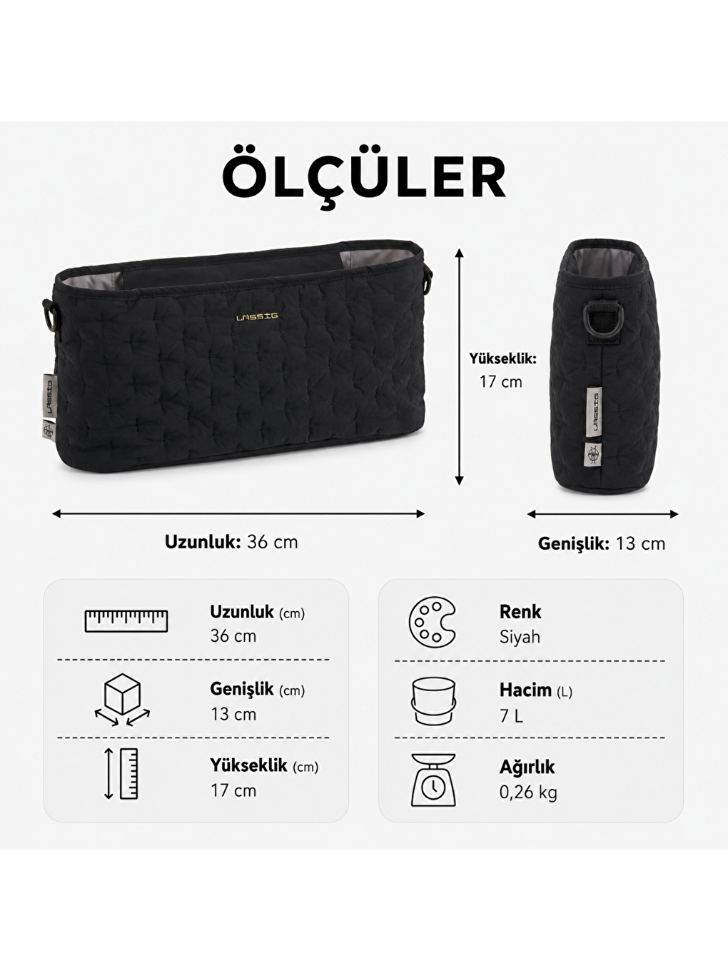 Buggy Bebek Arabası Organizer Çanta Quilted Black-4