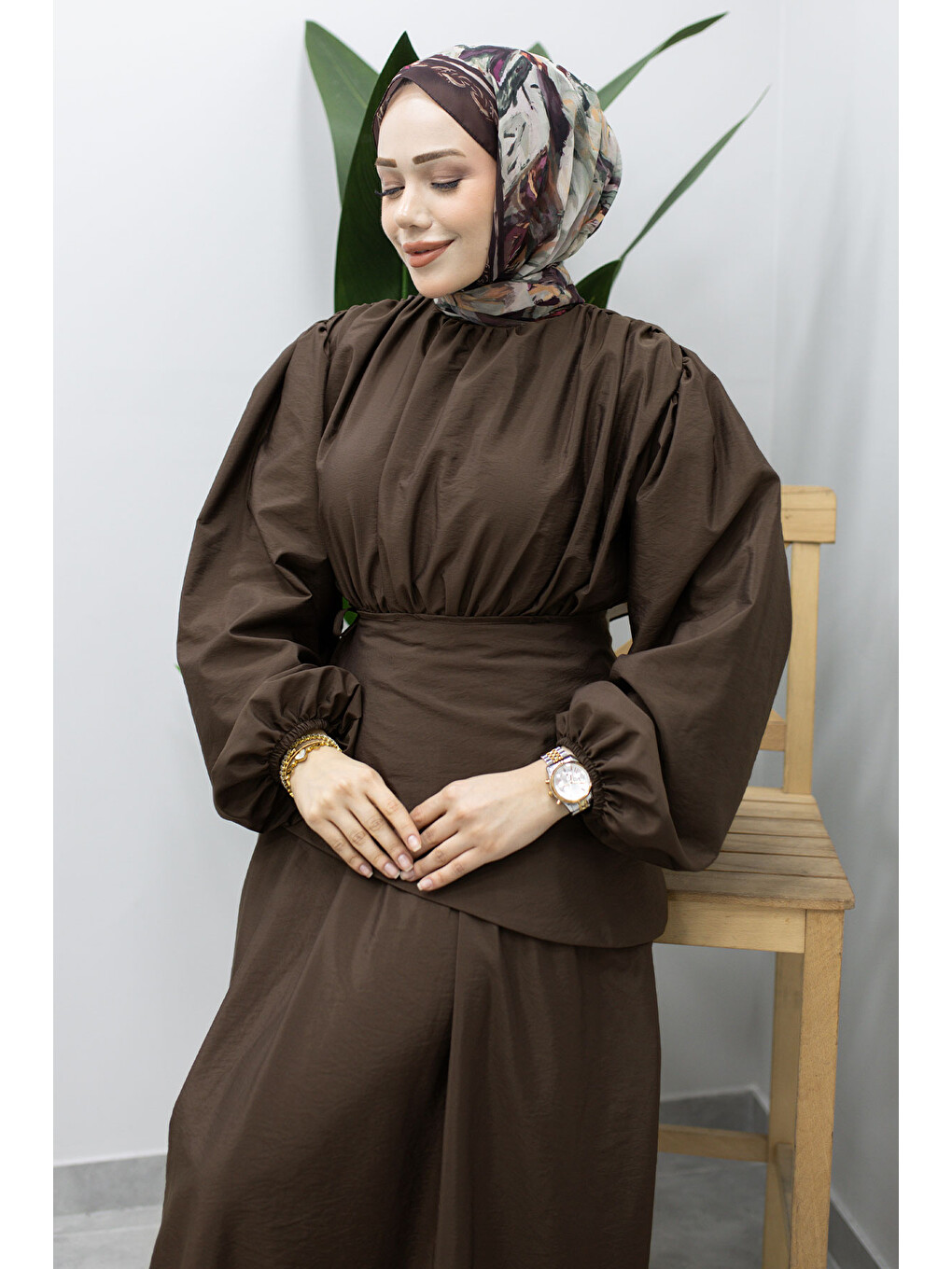 Sahra Seyyar Kemerli Elbise TSD260237 Kahverengi-1