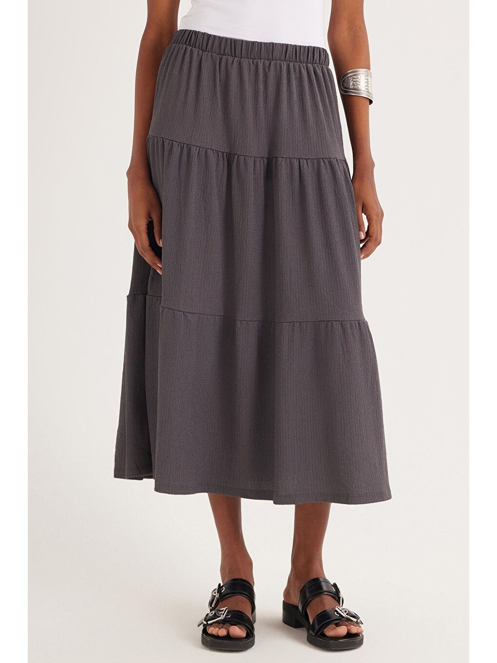 Kadın Regular Fit Pamuklu Düz Antrasit Etek