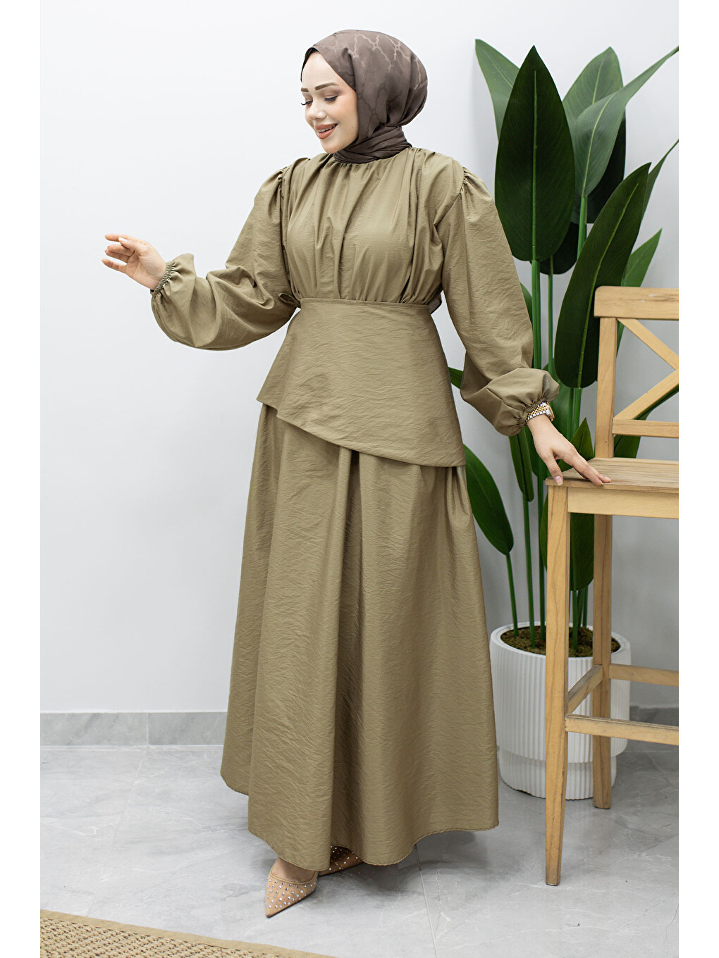 Sahra Seyyar Kemerli Elbise TSD260237 Haki