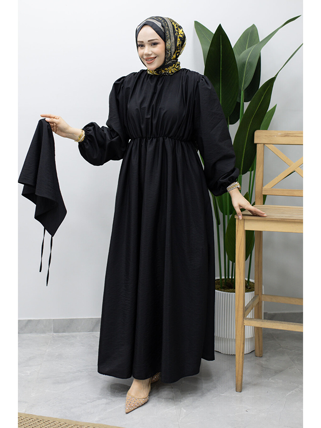 Sahra Seyyar Kemerli Elbise TSD260237 Siyah-4