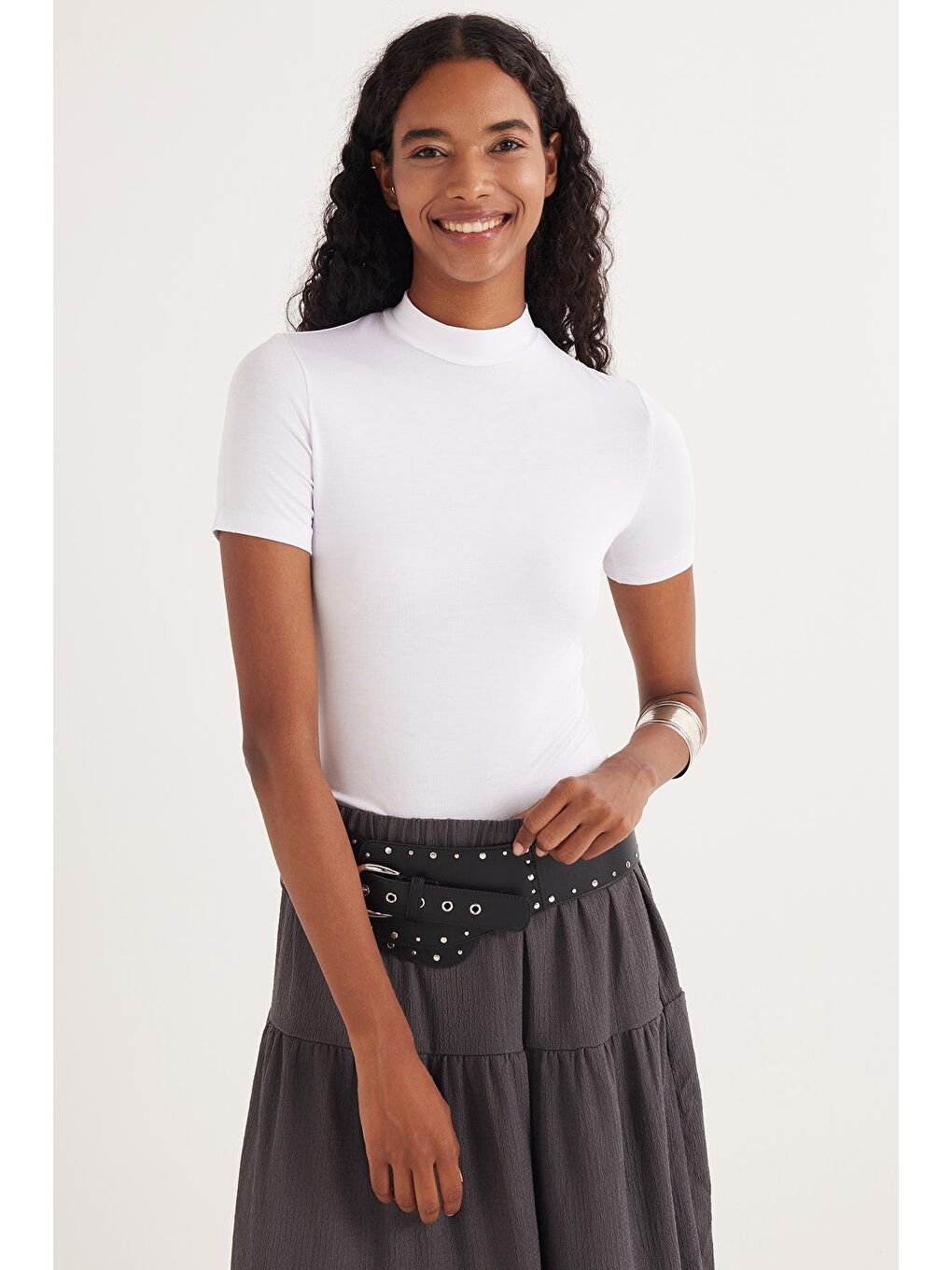 Kadın Regular Fit Pamuklu Düz Antrasit Etek-3