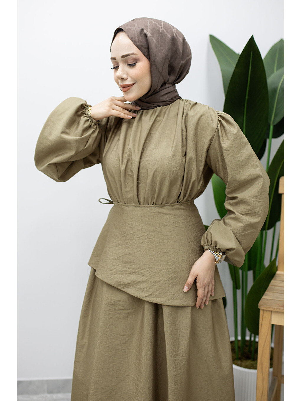 Sahra Seyyar Kemerli Elbise TSD260237 Haki-1