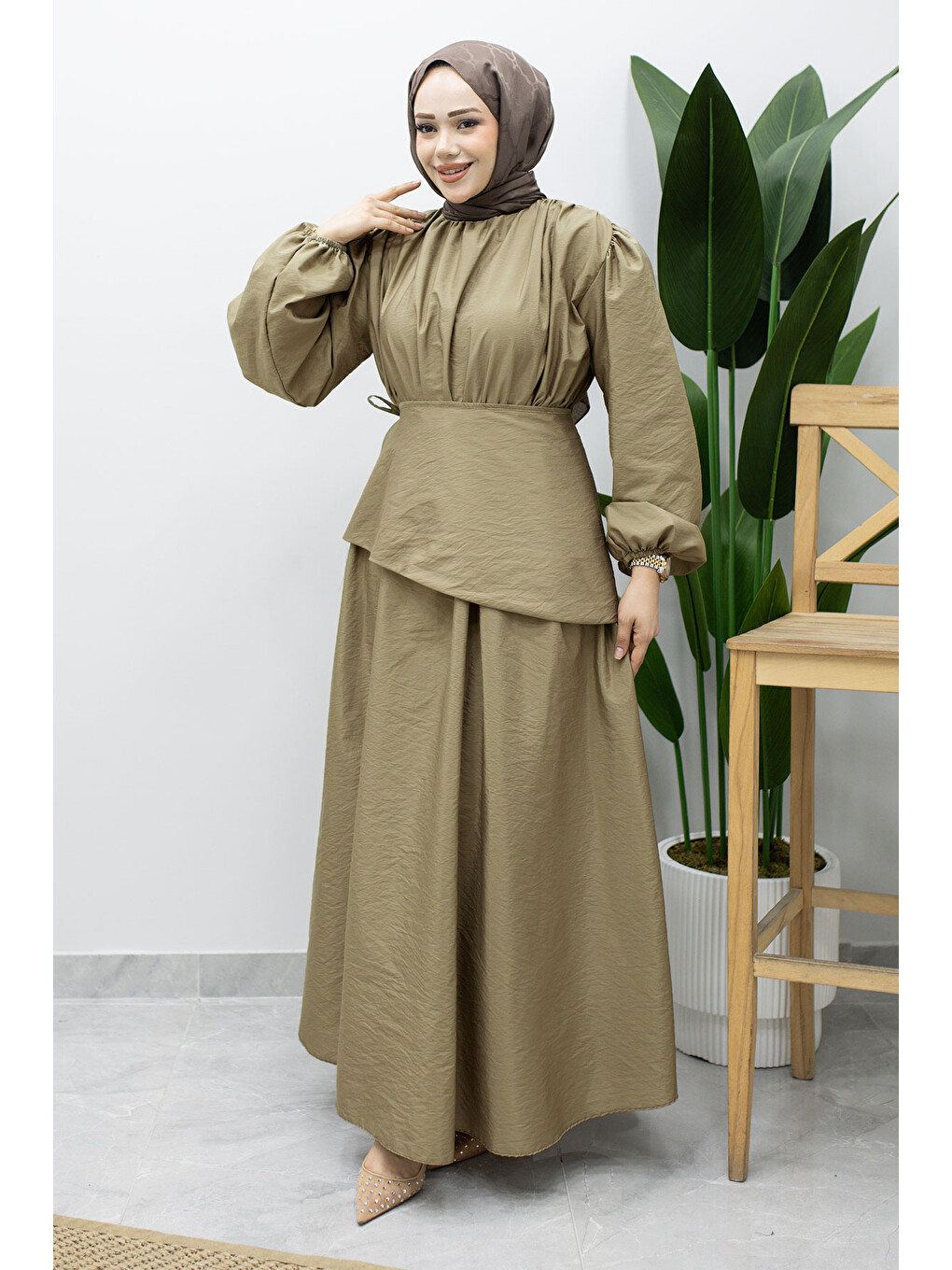 Sahra Seyyar Kemerli Elbise TSD260237 Haki-2