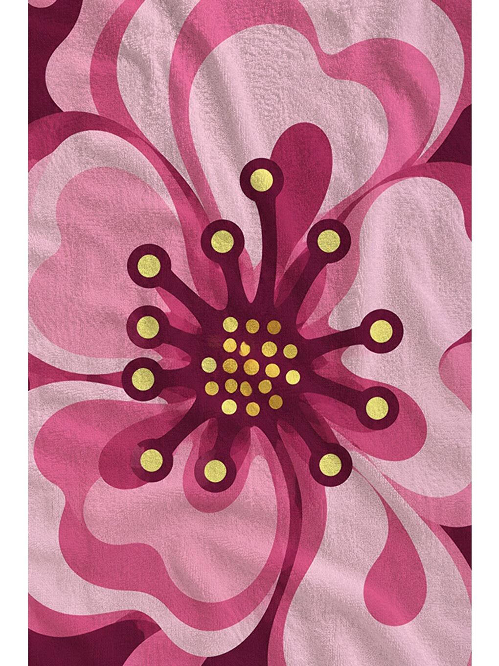 Retro Psikedelik Pembe Büyük Çiçek Ve Dalga Desenli 70x150 Plaj Havlusu - Pamuklu Banyo Havlusu-2