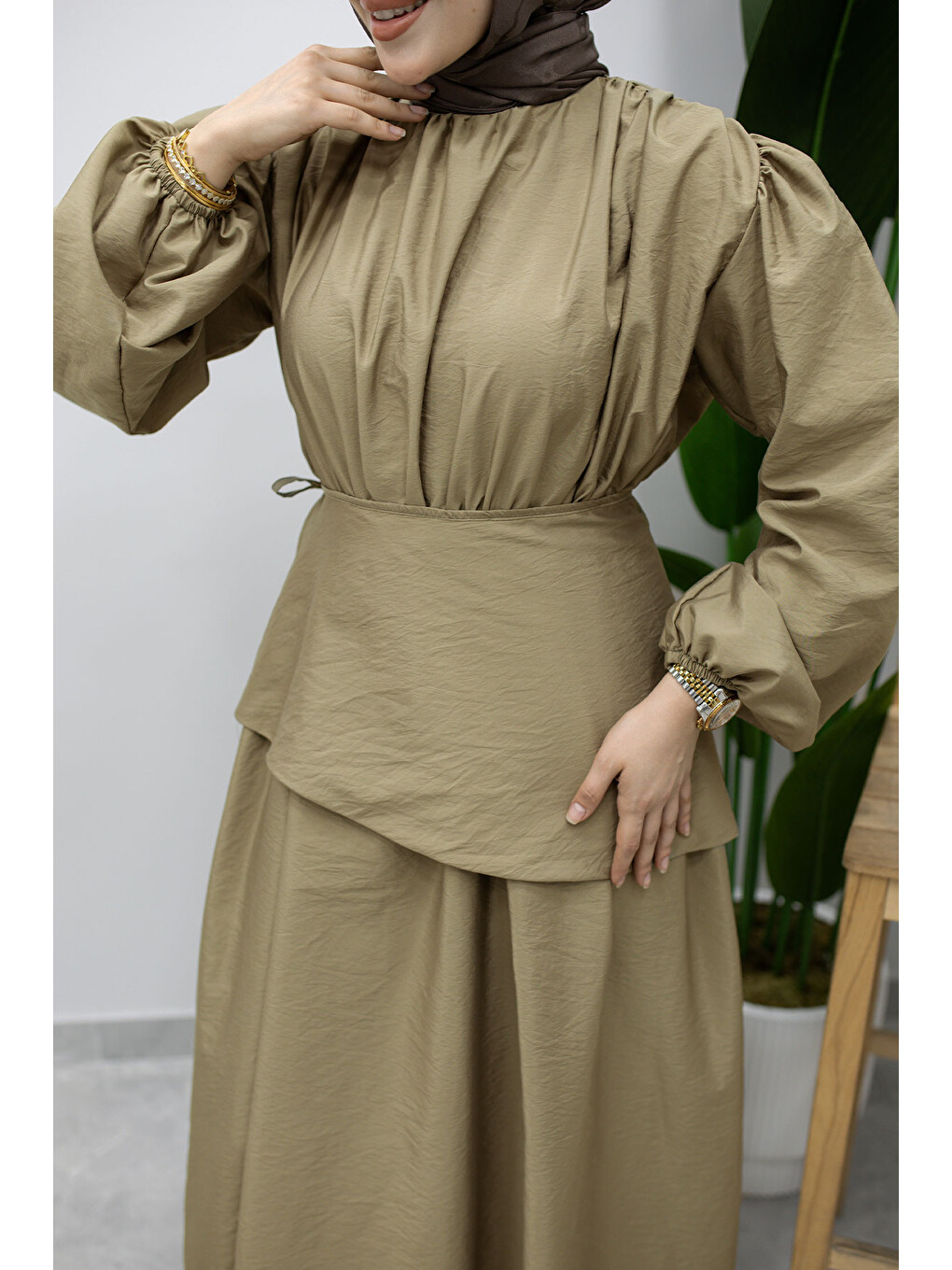 Sahra Seyyar Kemerli Elbise TSD260237 Haki-3