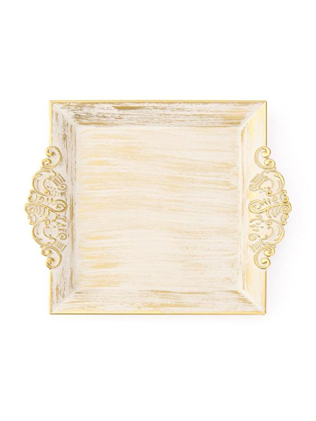 Barok Eskitme Tepsi - Beyaz - 22x26 cm