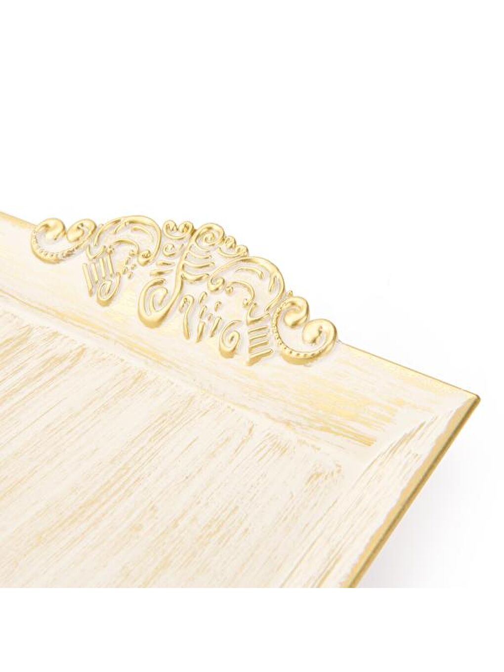 Barok Eskitme Tepsi - Beyaz - 22x26 cm-1