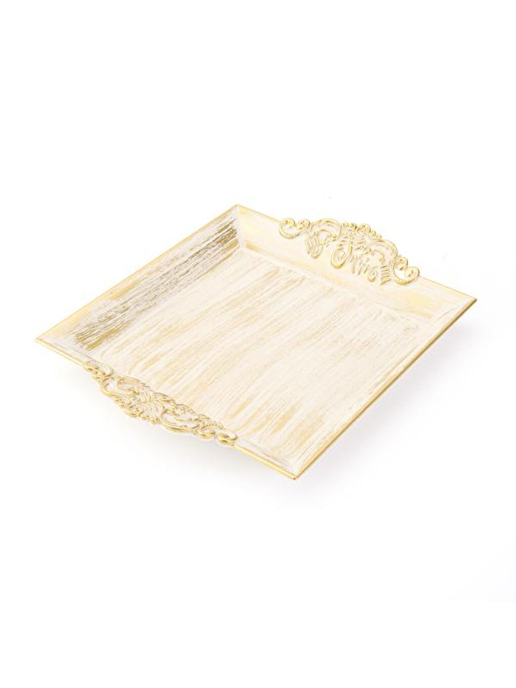 Barok Eskitme Tepsi - Beyaz - 22x26 cm-2