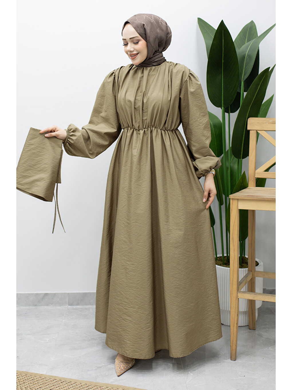 Sahra Seyyar Kemerli Elbise TSD260237 Haki-4