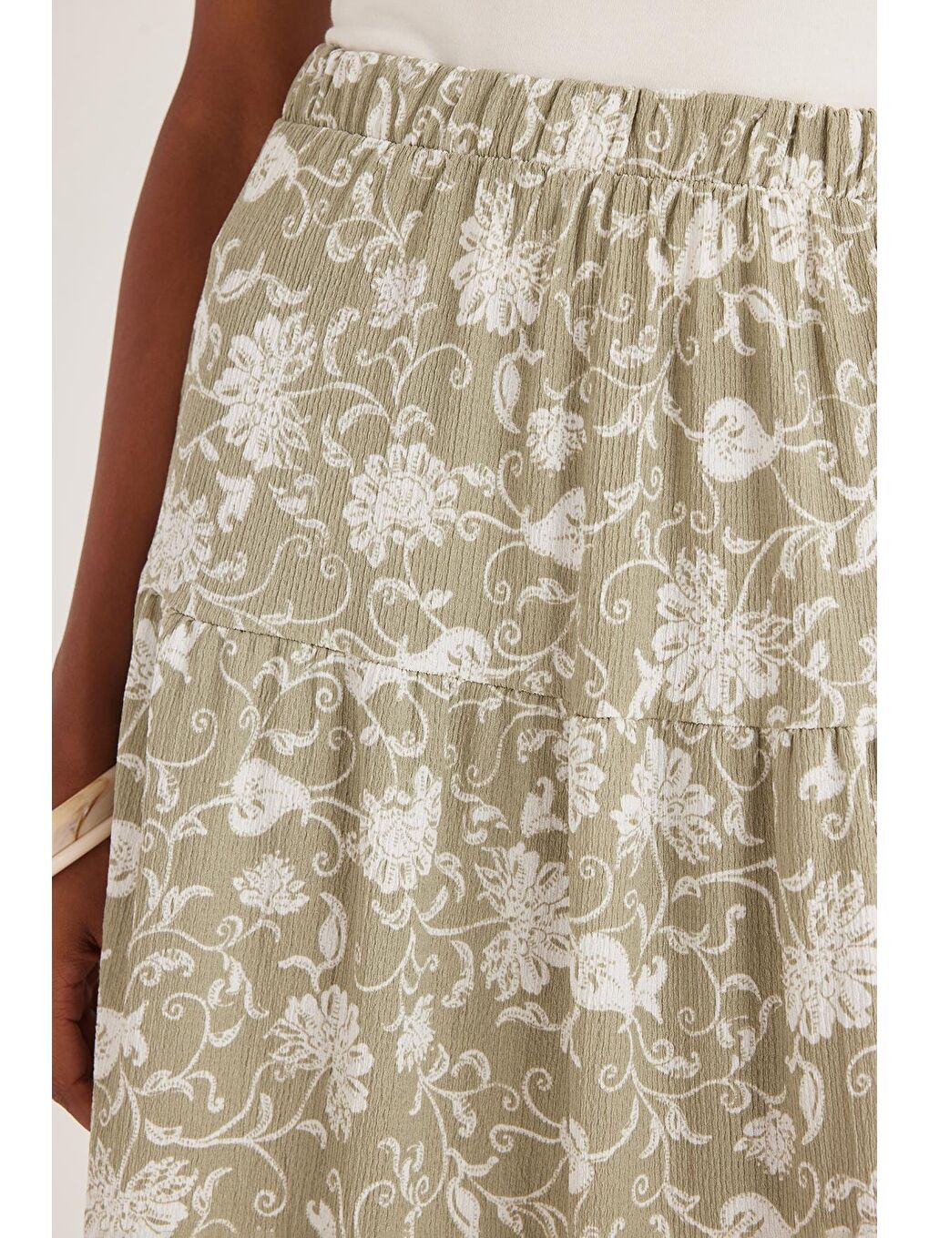 Karışık Kadın Standart Fit Beli Lastikli Baskılı Midi Boy Etek-2